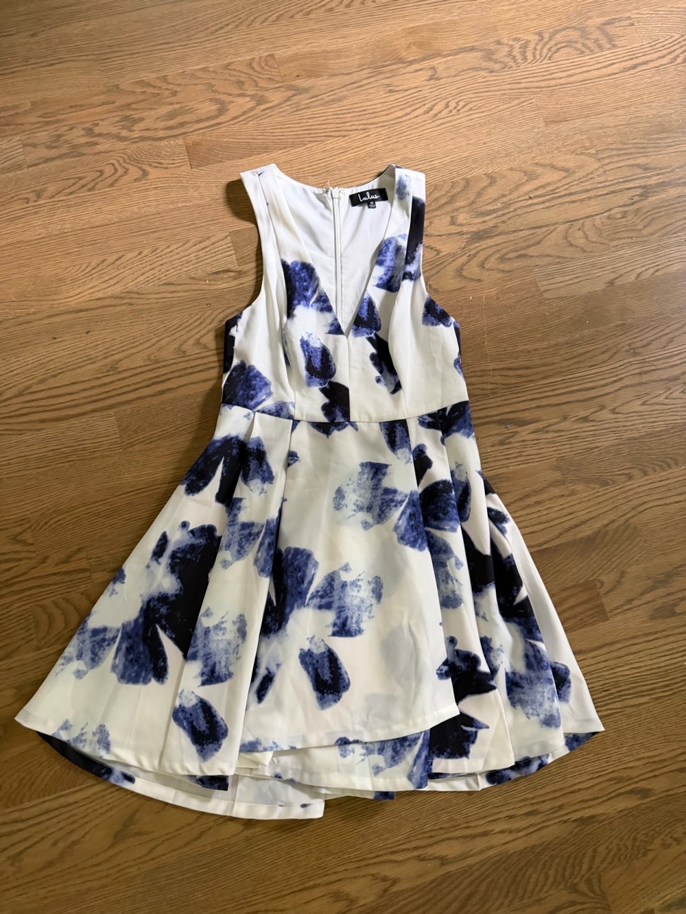 Lulu's White & Blue Floral High-Low Fit-and-Flare Dress
